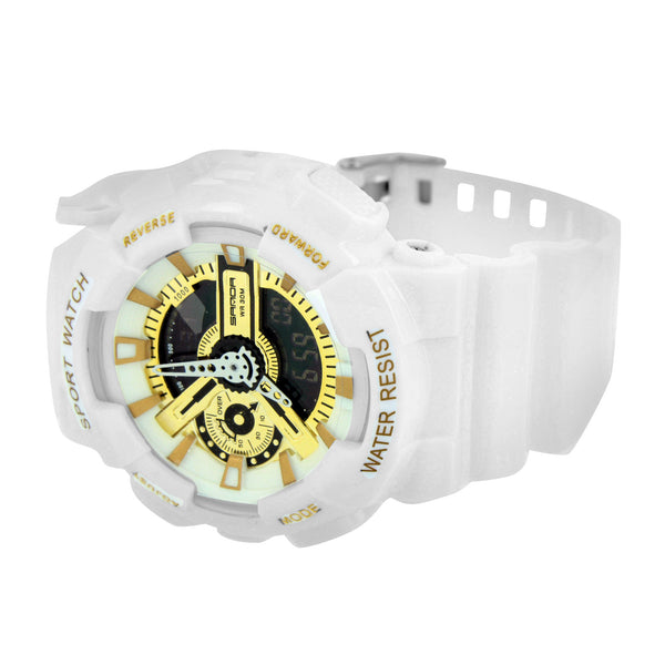 White Gold Face Round Digital Watch Unisex