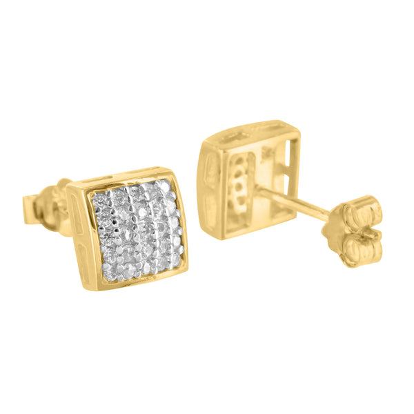 Square White Lab Diamond Yellow Finish Real Silver Earrings