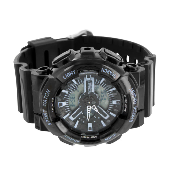 Round Black Light Blue Digital-Analog Watch