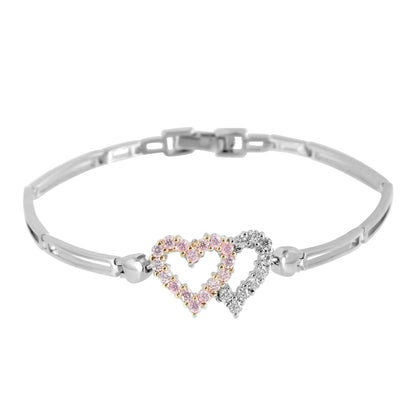 Heart Bracelet Pink & White Lab Diamond White Tone