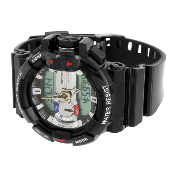 Sports Watch Tough Water Resistant Black Digital Analog