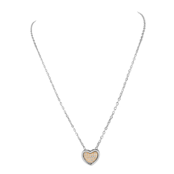 White Rose Finish Heart Pendant Ladies Love Charm Chain