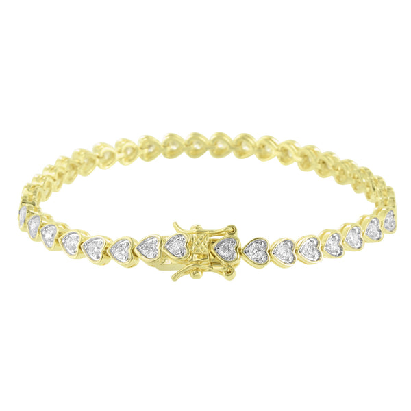 Womens Heart Link Bracelet 14k Yellow Gold Finish Lab Diamond