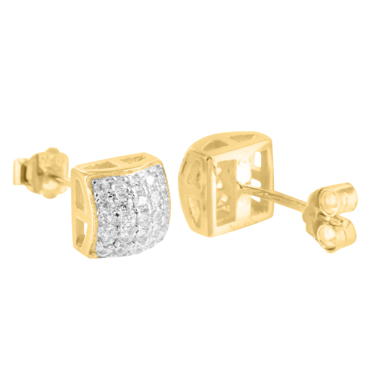 Yellow Gold Finish Dome Style Cubic Zircon 925 Silver Earrings