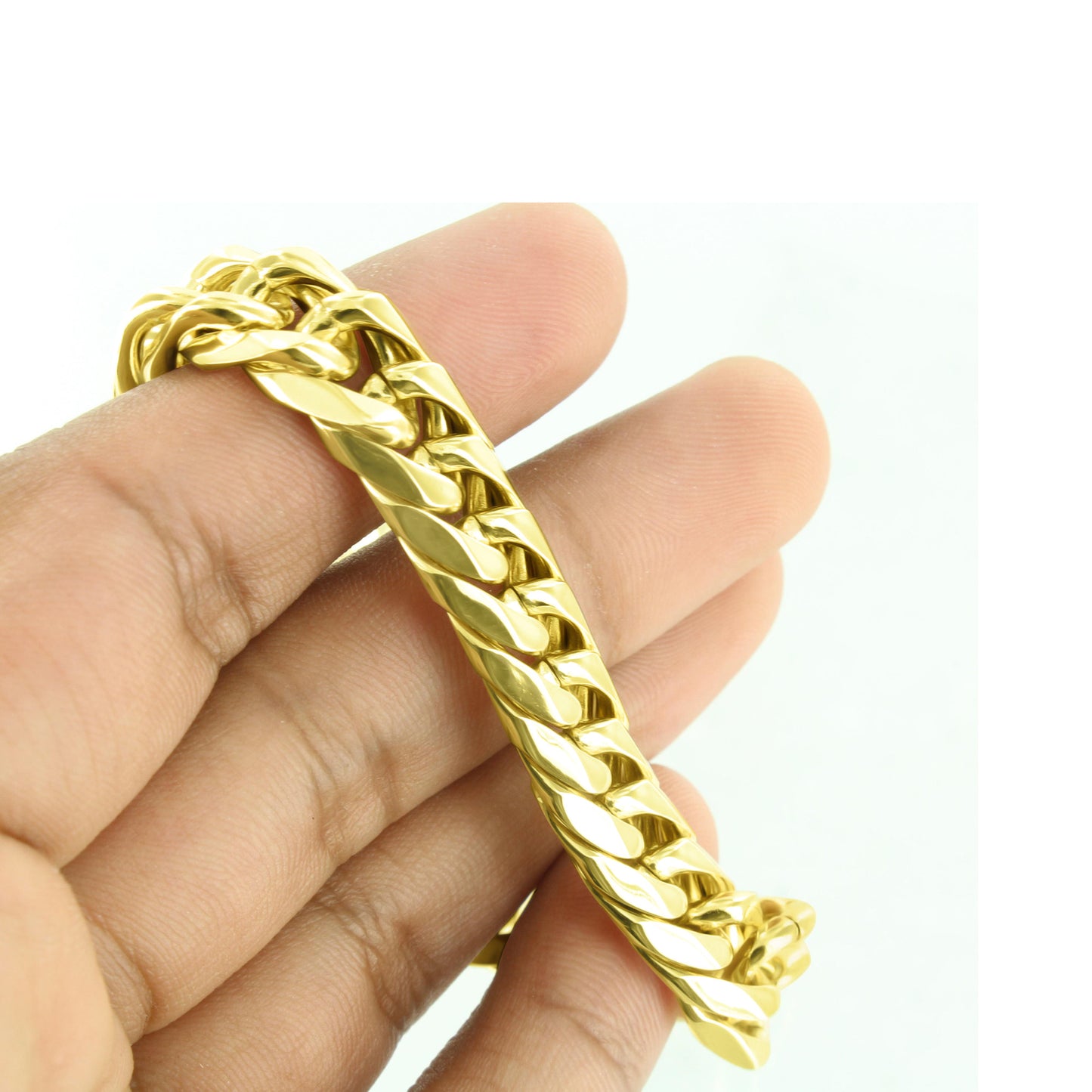 Miami Cuban Chain Bracelet Set 14k Gold Finish Elegant