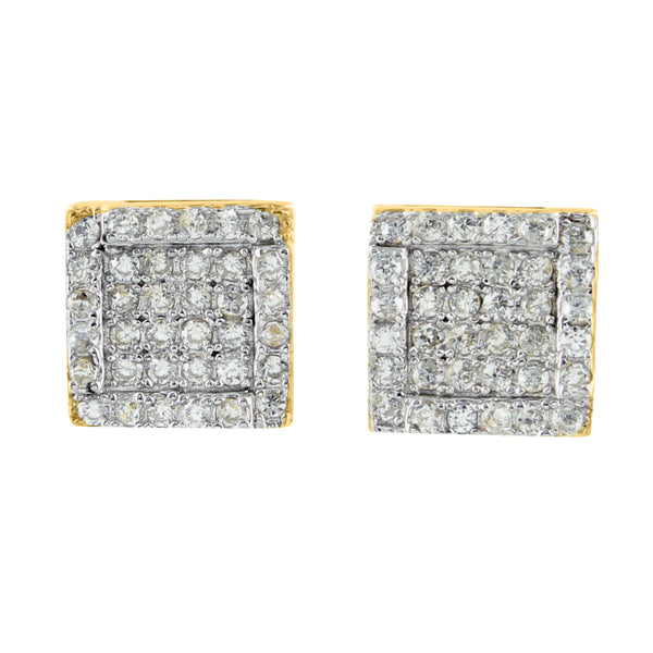 Gold Finish Square Lab Diamond 925 Silver Earrings
