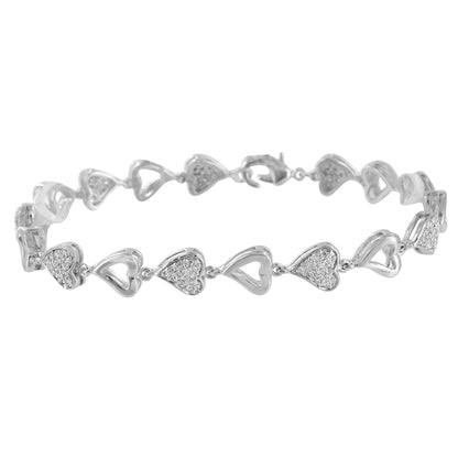 Womens Heart Link Bracelet 14K White Gold Finish Elegant Lab Diamond