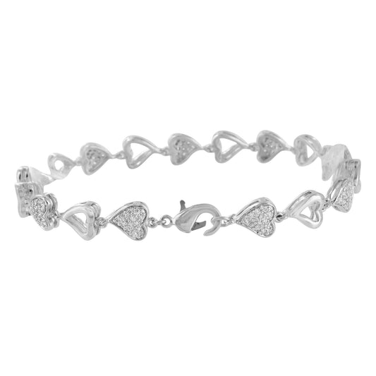 Womens Heart Link Bracelet 14K White Gold Finish Elegant Lab Diamond
