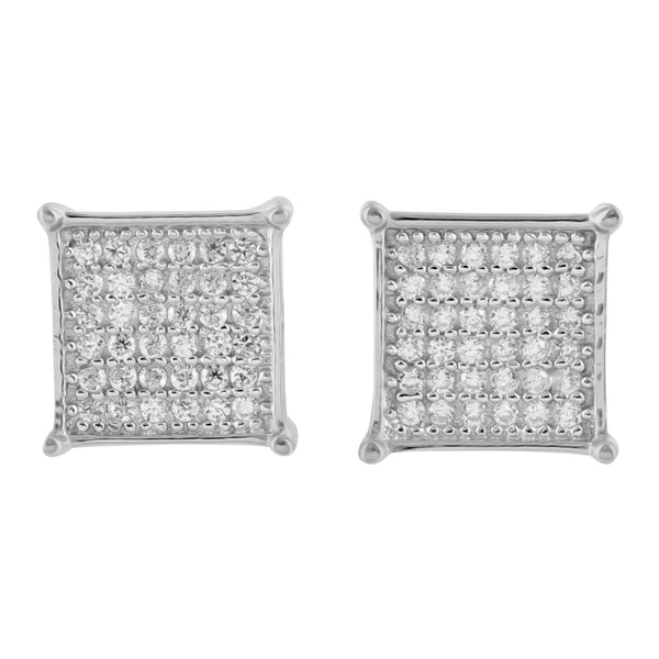 Square Micro Pave Earrings White Finish Sterling Silver Lab Diamond