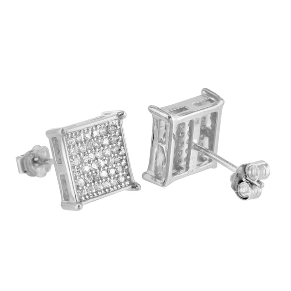 Square Micro Pave Earrings White Finish Sterling Silver Lab Diamond