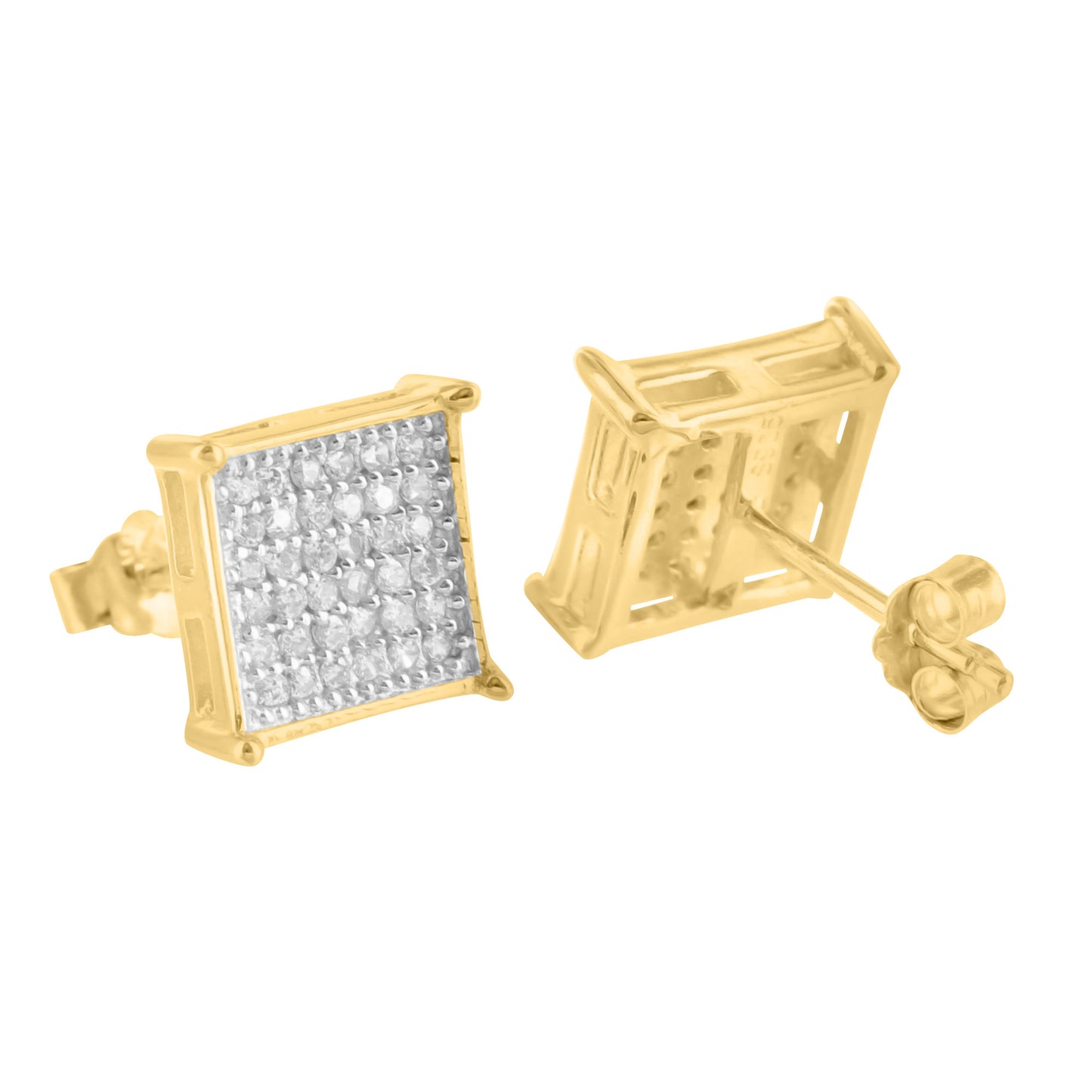 14K Gold Finish Lab Diamond 925 Silver Square Earrings