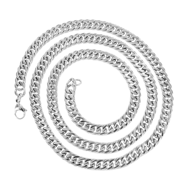 Stainless Steel Miami Cuban Chain White Gold Finish 8 MM
