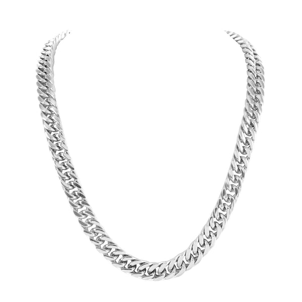 Stainless Steel Miami Cuban Chain White Gold Finish 8 MM
