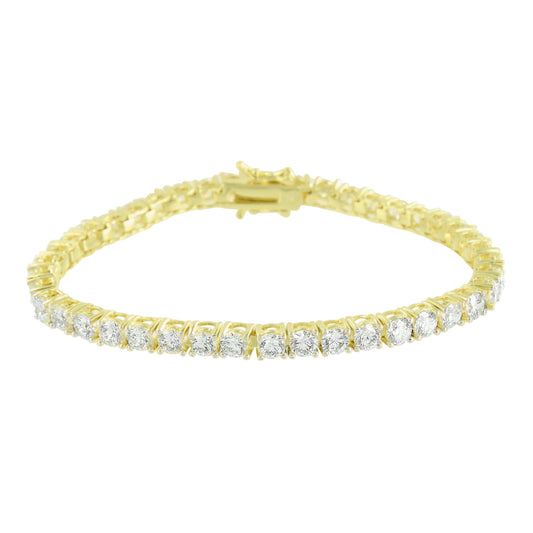 Solitaire Round Cut Bracelet 1 Row Tennis Link 14K Yellow Gold Finish