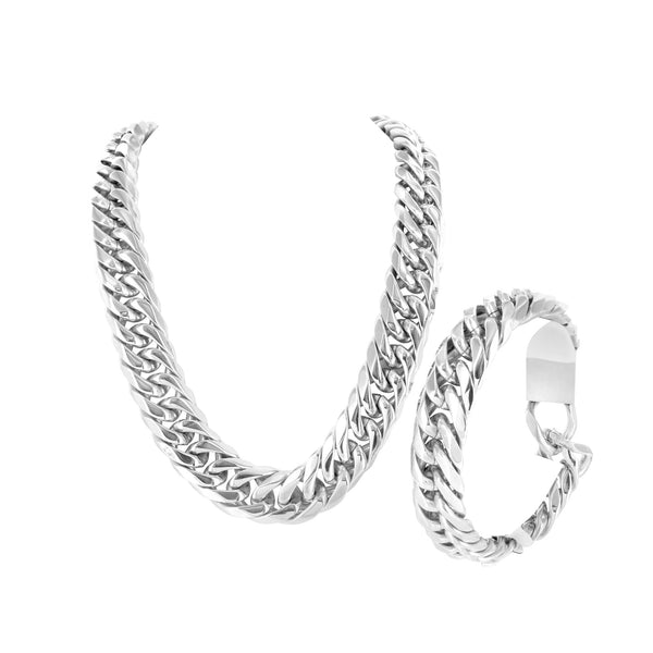 Miami Cuban Necklace Bracelet Set Stainless Steel 30 Inch