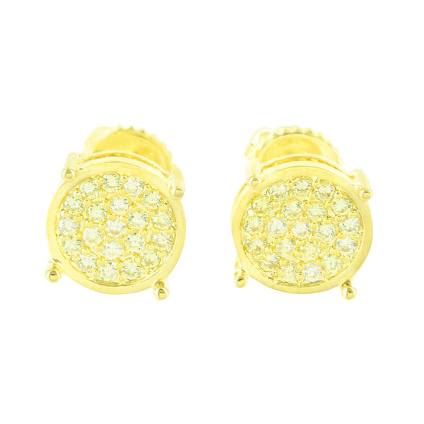 Yellow Lab Diamond Earrings Round Design Screw Back