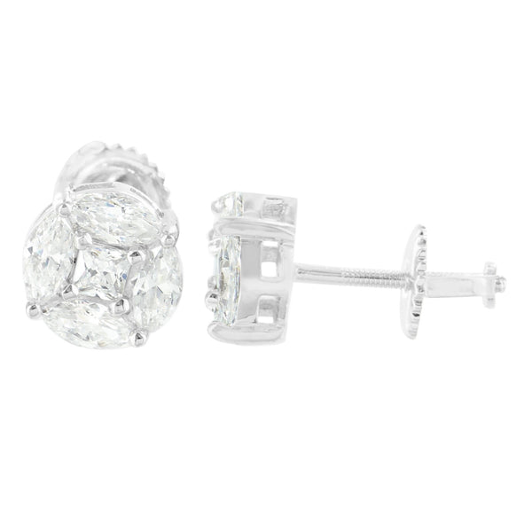 Marquise Cut Round Earrings Lab Diamond White Tone