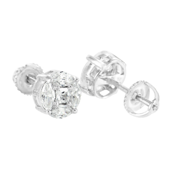 Marquise Cut Round Earrings Lab Diamond White Tone