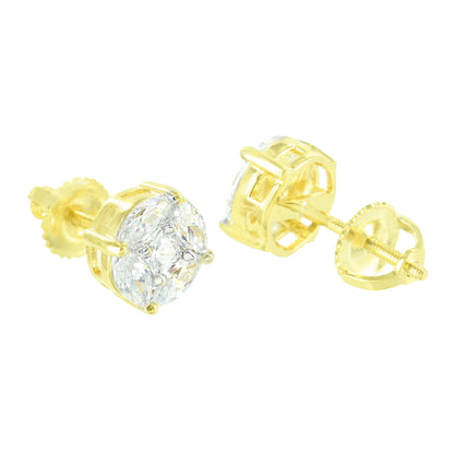Marquise Cut Round Earrings Lab Diamond Yellow Tone