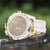 Mens Yellow Gold Finish Cluster Tray Band Watch