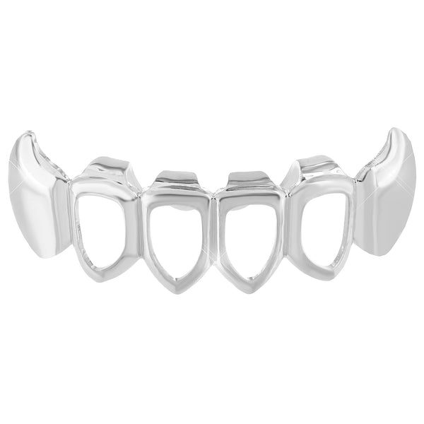 Mens Hip Hop Top Mouth Teeth Grillz Caps 14K White Gold Finish