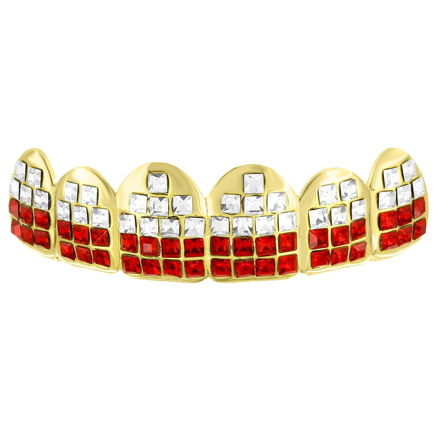 Red White Lab Diamond Top Teeth Mouth Grillz