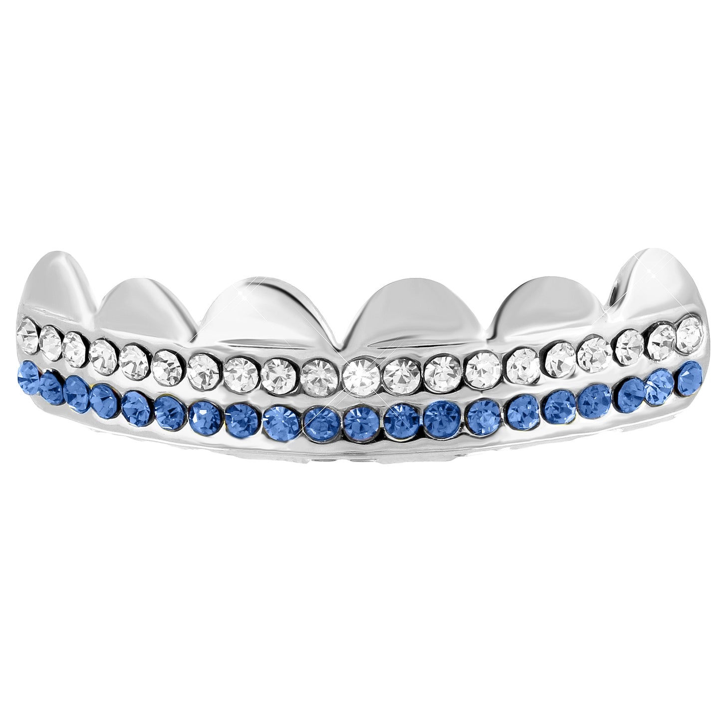 White Gold Finish 2 Row Bling Top Grillz