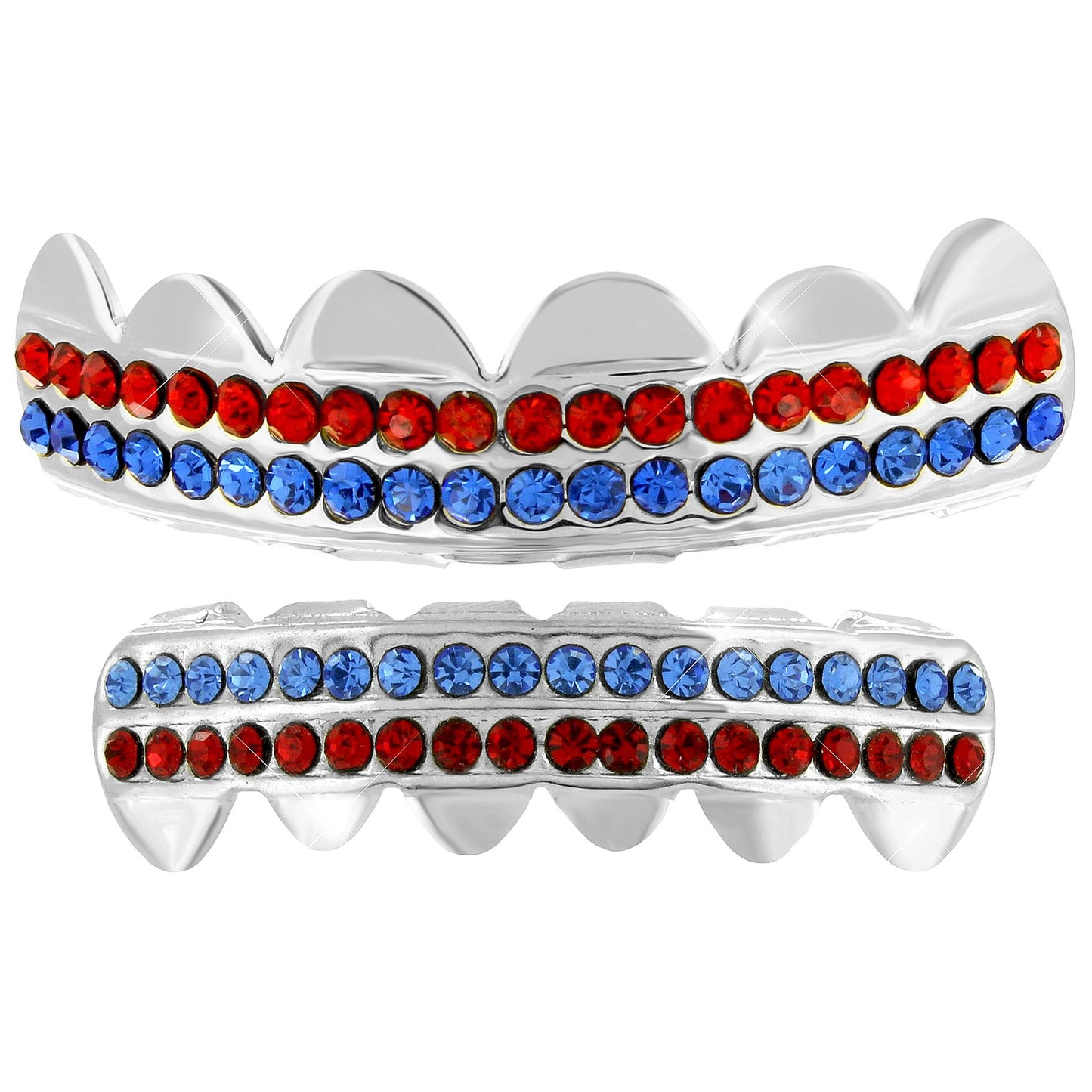 Halloween Special Top Bottom Grillz Red Blue Over White Finish