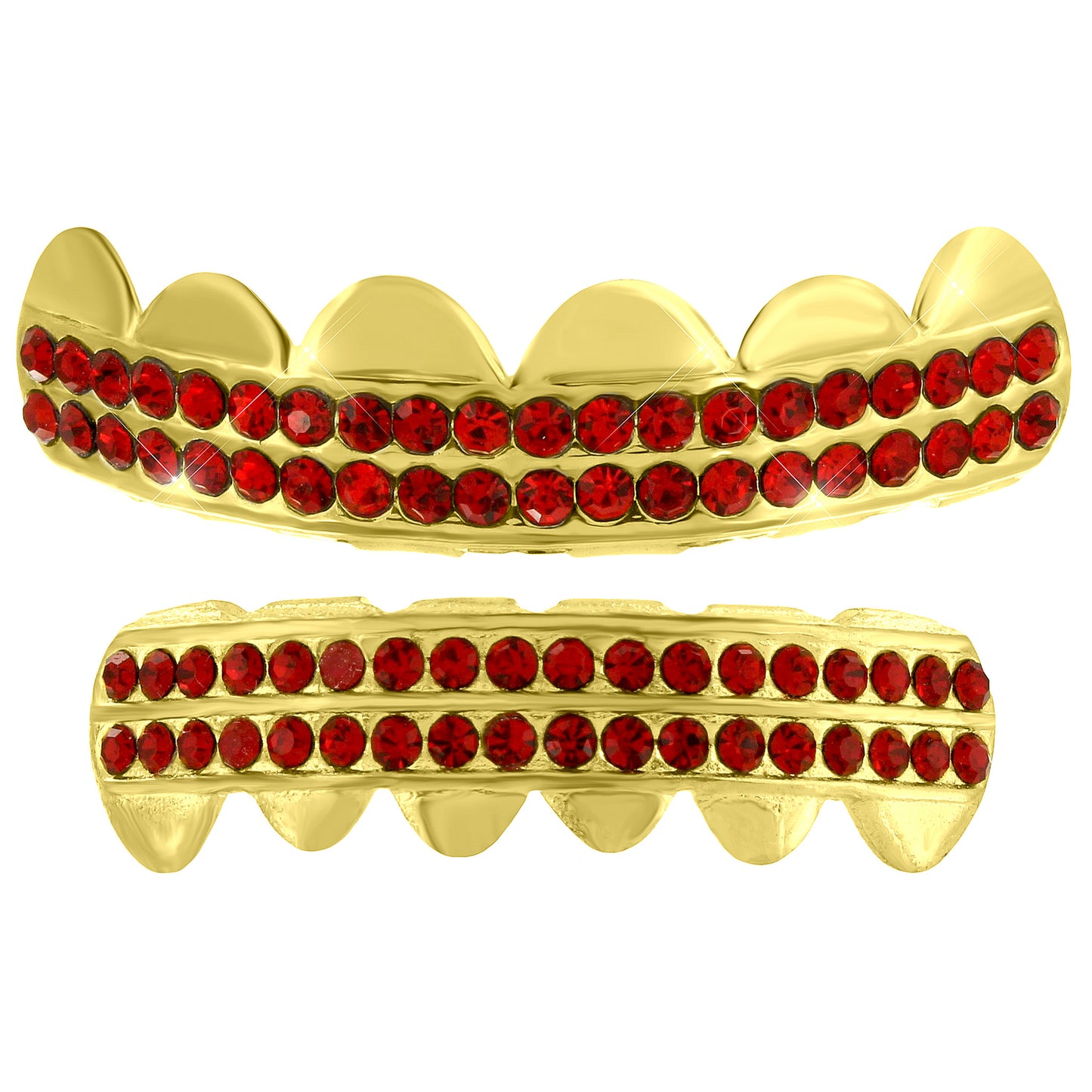 Ghost Crossing Grillz Top Bottom Set 14k Yellow Gold Finish