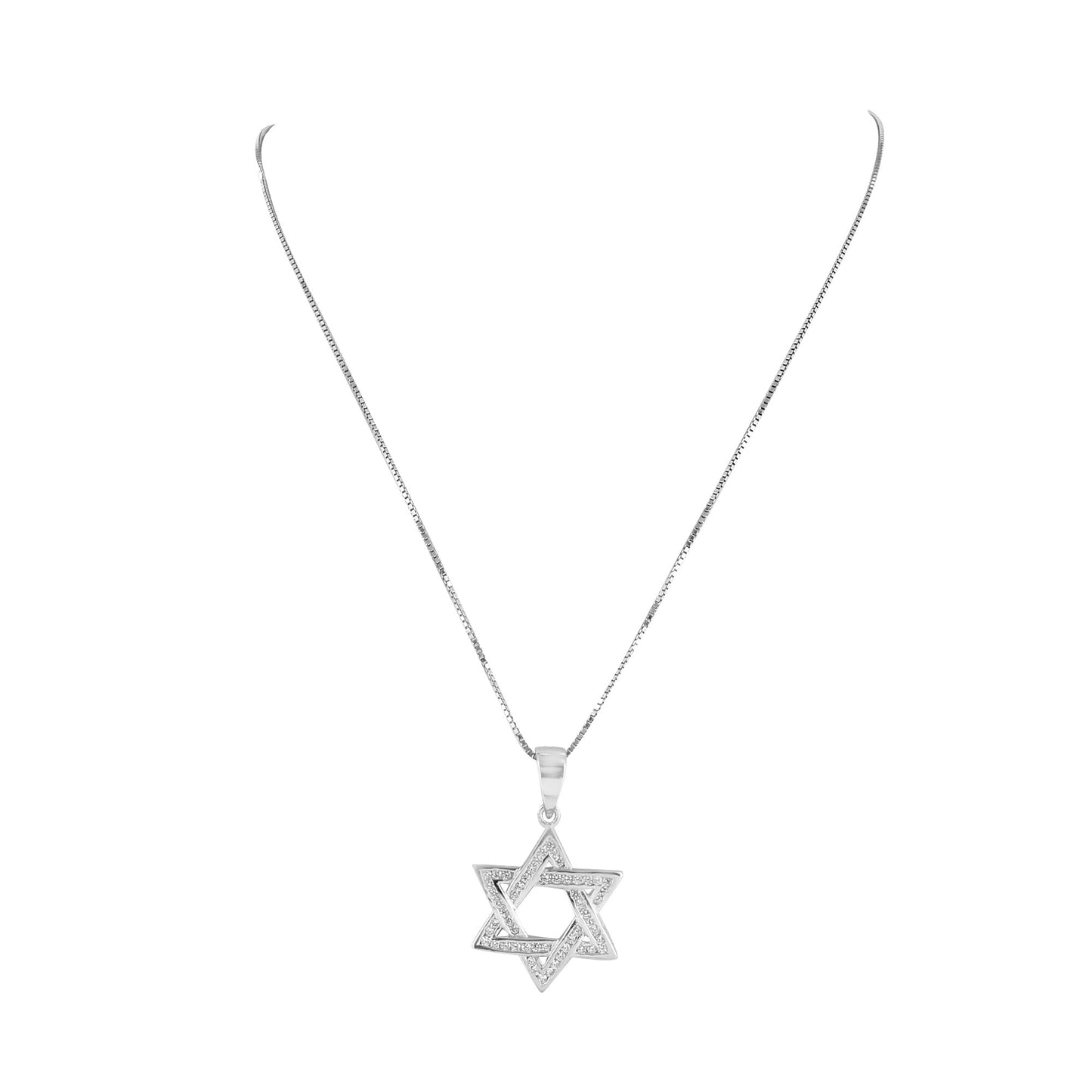 Star Of David Pendant Necklace Set Sterling Silver Chain Charm Simulated Diamond