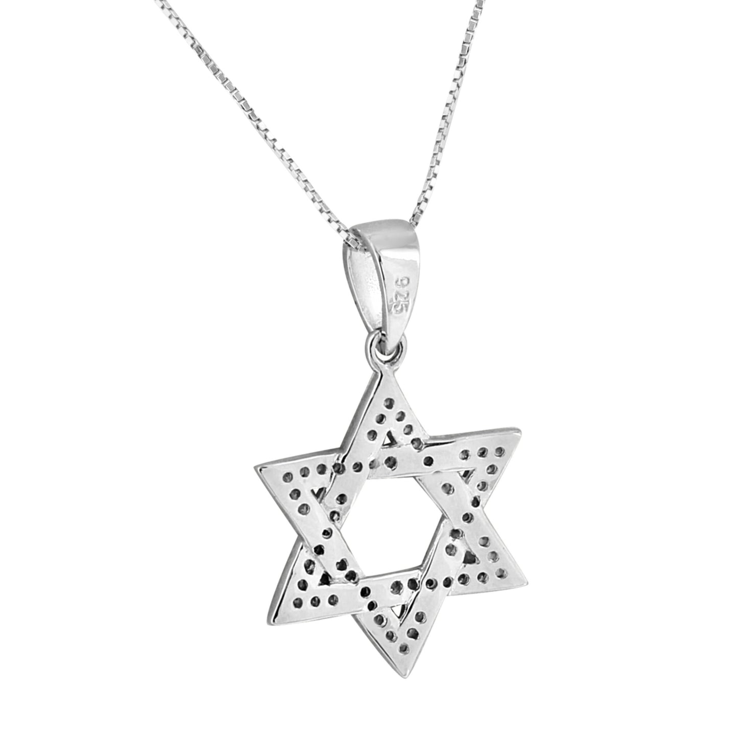 Star Of David Pendant Necklace Set Sterling Silver Chain Charm Simulated Diamond