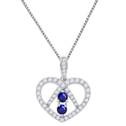 Forever Us Heart Charm Ladies 2 Solitaire Blue Cubic Zircon 925 Silver Box Chain