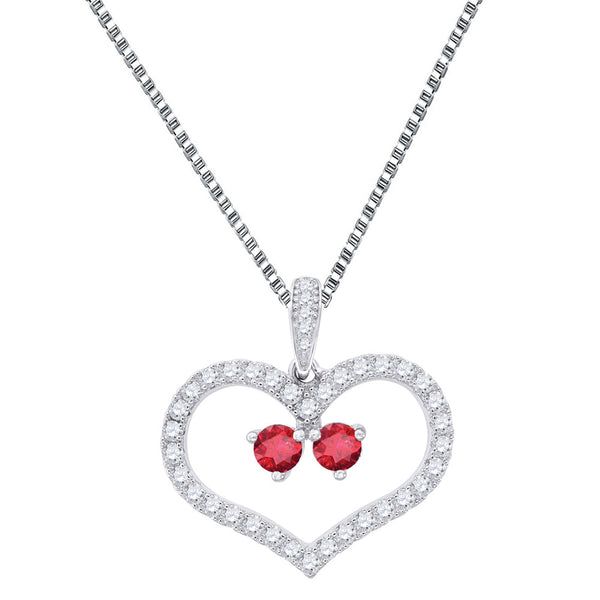 Ladies Heart Shape 2 Red Stone Forever Us Pendant 0.11ct CZ 925 Silver Necklace