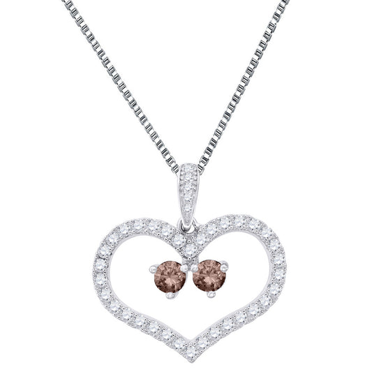Womens Heart Pendant Chain 2 Solitaire Brown Sterling Silver Forever Us Charm