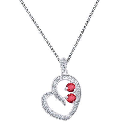Forever Us 0.25 CT CZ Heart Pendant 2 Solitaire Red Stone 925 Silver 24" Chain