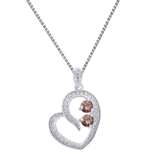 2 Solitaire Brown CZ Heart Pendant Forever Us Charm Ladies 925 Silver Necklace