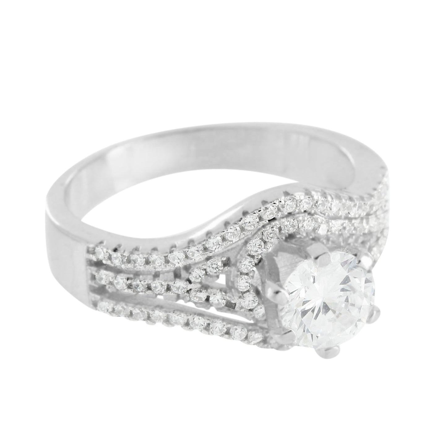 Ladies Bridal Engagement Ring Simulated Diamonds Solitaire Elegant 925 Silver
