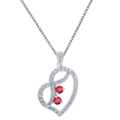 Forever Us Two Red Solitaire CZ Heart Pendant Sterling Silver 24" Chain Womens