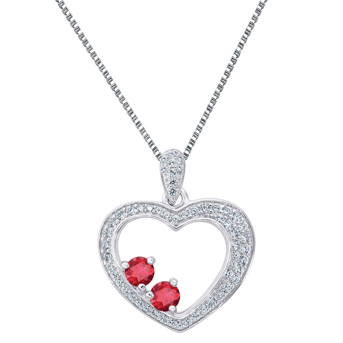 Heart Shape Pendant Forever Us Charm Chain Red 2 Solitaire CZ Sterling Silver