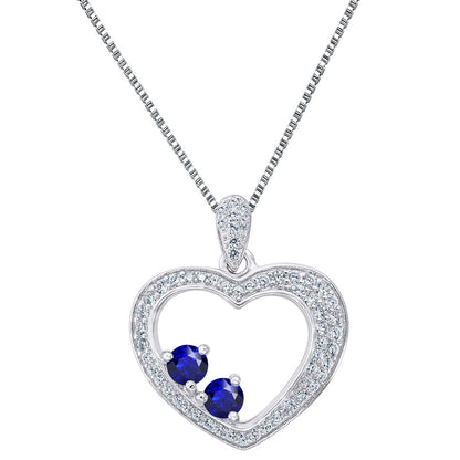 Forever Us Heart 0.9" Mini Pendant 2 Blue Solitaire CZ Sterling Silver Necklace