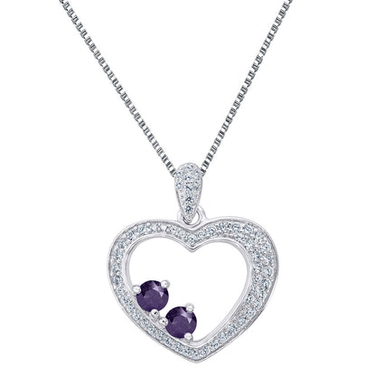 Two Solitaire Purple CZ Heart Pendant Forever Us Sterling Silver Chain 0.25 Ct