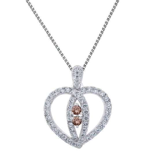 Brown Cubic Zirconia CZ Sterling Silver Heart Shape Pendant Forever Us 24" Chain