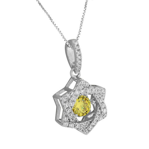 Star Of David Pendant Canary Solitaire Simulated Diamonds Free Chain 925 Silver