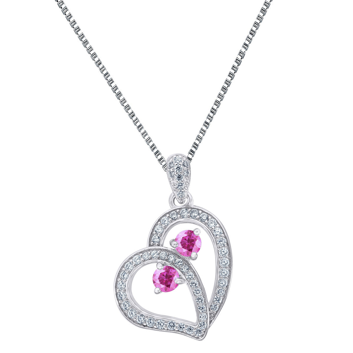 Heart Design Pendant Forever Us Pink 2 Solitaire Sterling Silver 0.25ct CZ Chain