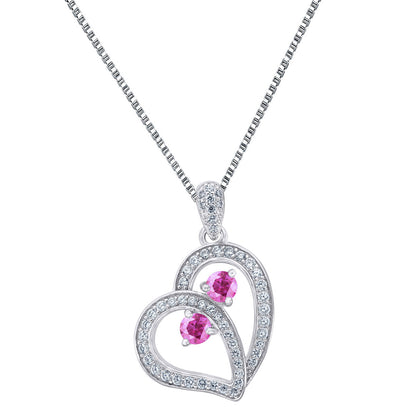 Heart Design Pendant Forever Us Pink 2 Solitaire Sterling Silver 0.25ct CZ Chain