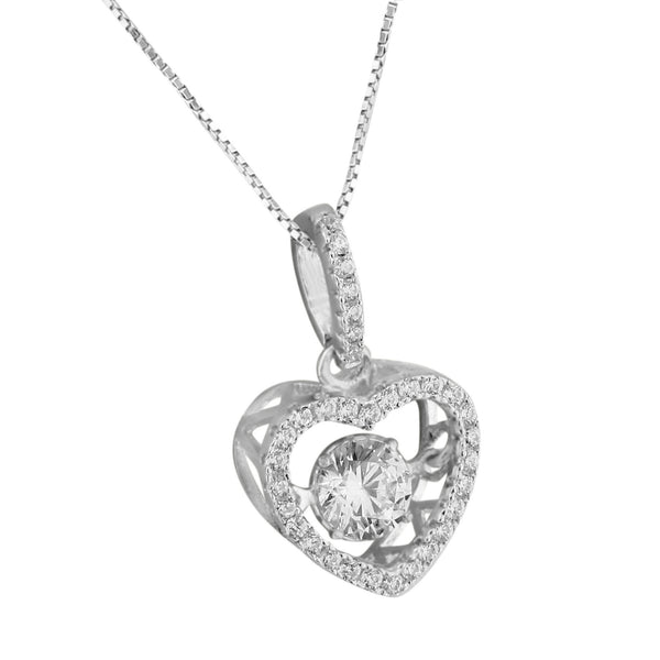 Solitaire Simulated Diamond Pendant Sterling Silver Free Chain Heart Shape Charm