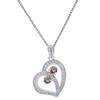 Sterling Silver Heart Pendant Brown 2 Solitaire Cubic Zircon Forever Us Necklace