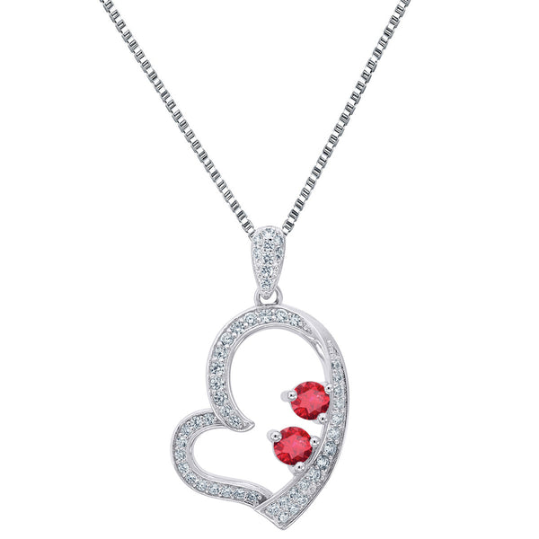 Womens Heart Pendant 2 Solitaire Red Stone Sterling Silver Forever Us Free Chain