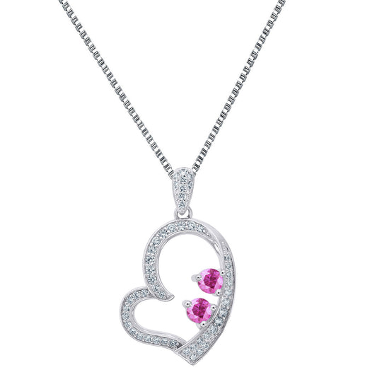Womens Heart Pendant Forever Us 2 0.25 CT Solitaire Pink Stone 925 Silver Chain