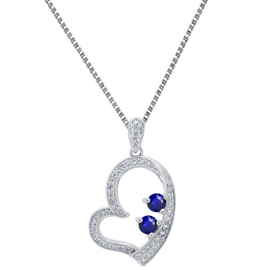 Sterling Silver Forever Us Pendant 2 Solitaire Blue 0.25 Carat CZ Charm Chain